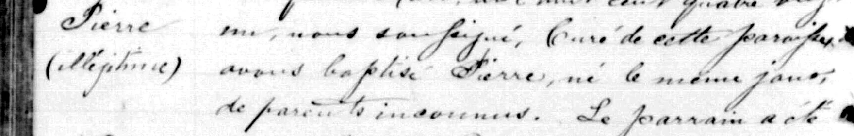 Detail of an 1881 baptismal register entry, the margin marked &ldquo;ill&eacute;gitime&rdquo; and the body reading &ldquo;de parents inconnus&rdquo;